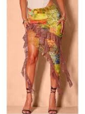 PrettyLittleThing Desigual Floral Asymmetrical Skirt - Yellow and Brown